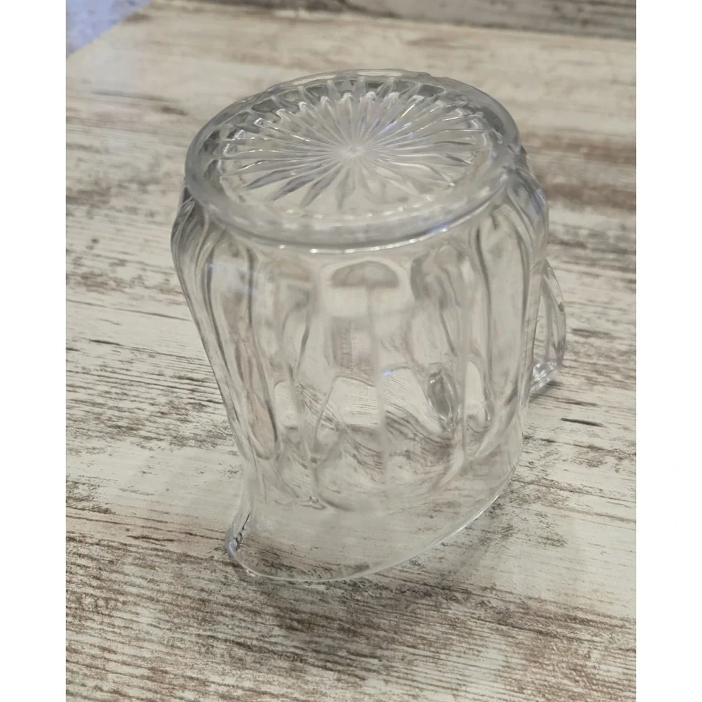 Vintage Crystal Clear Glass Creamer Columns Diamond Point Square Handle 1970
